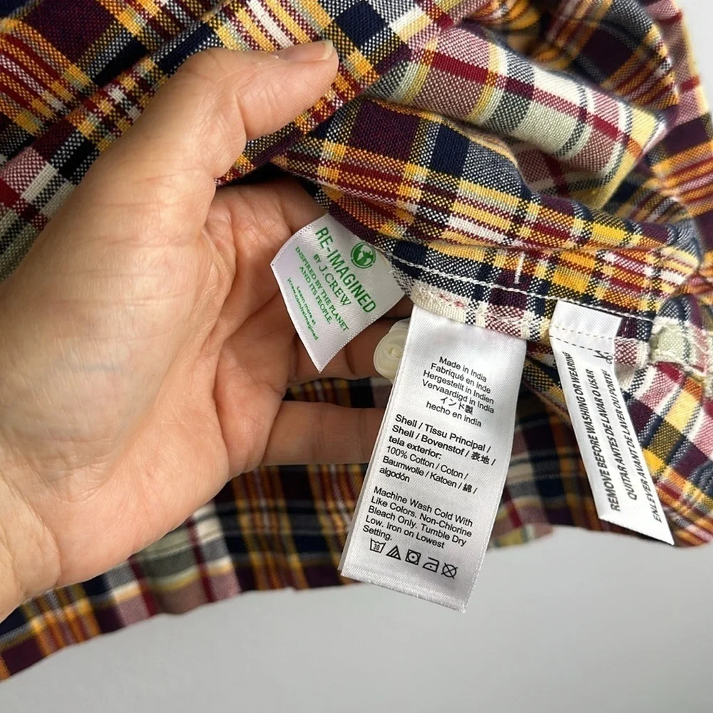 J. Crew Half Zip Pullon Shirt Jacket Large Yarn Dyed Cotton Canvas Plaid Pockets